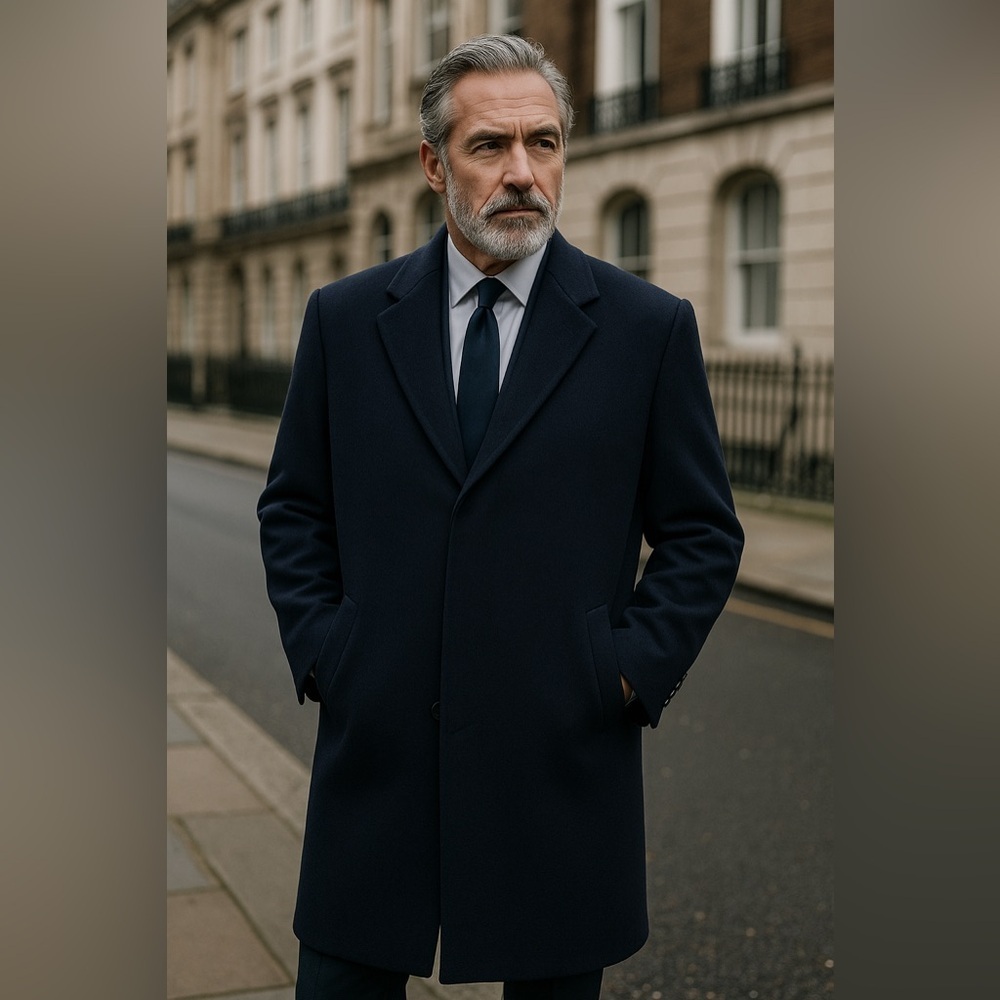 Vintage St Michael Navy Wool Overcoat 50 2XL Office UK Quiet Luxury Classic Coat